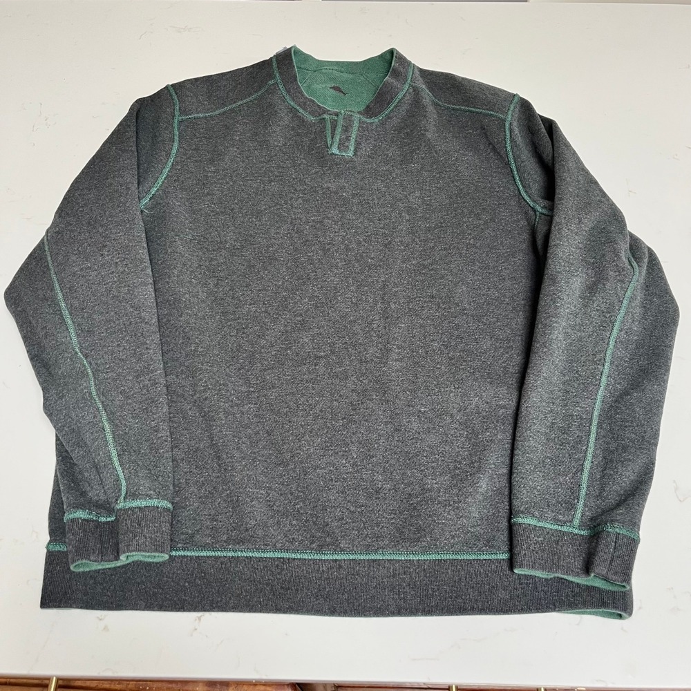 Tommy Bahama Mens Reversible Sweatshirt Green Charcoal Grey Cotton Pullover L - Picture 7 of 16